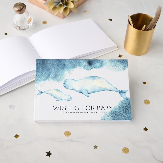 Livre D'or Voeux pour bébé | Baby shower Bébé Beluga (Recto ouvert)