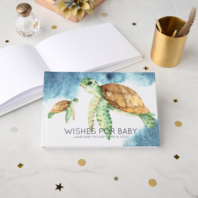 Livre D'or Voeux pour bébé | Baby shower des tortues marines (Recto ouvert)