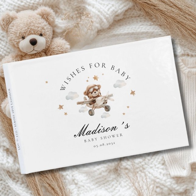 Livre D'or Voeux pour bébé! Ours et avion en peluche (Personalized "Wishes for Baby!" Baby Shower, Guest Book. For Baby Boy and Girl.)