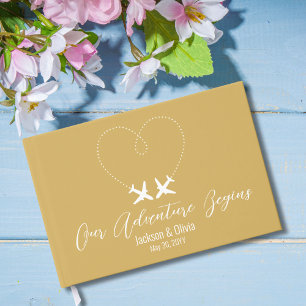 Livre D'or Voyage de noces Deux avions et cœur Moderne Or