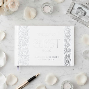 Livre D'or Vrai Mariage Blanc Floral Vintage Feuille D'argent