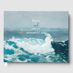 Livre D'or Watercolor Beach Ocean Waves Monogram Mariage