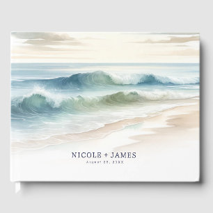 Livre D'or Watercolor Beach Waves Rustic Coastal Mariage