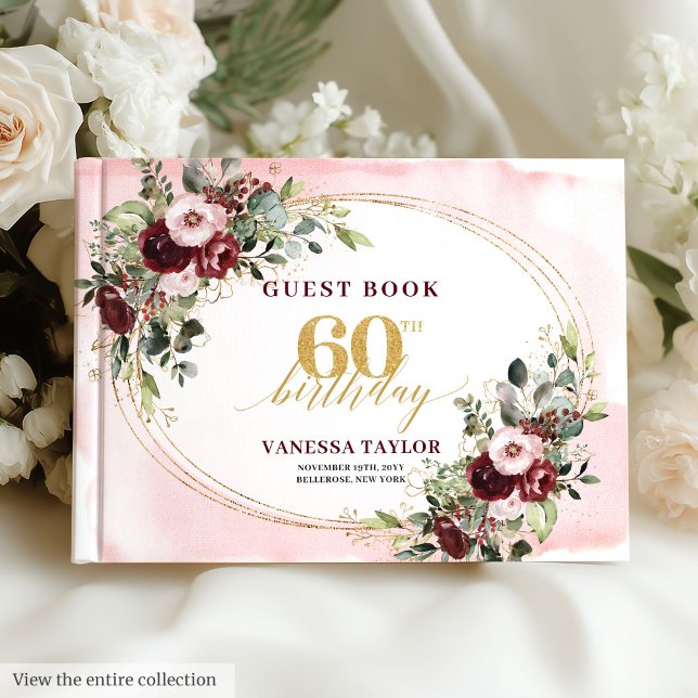 Livre D'or Watercolor Boho Burgundy Gold 60th Birthday (Watercolor Boho Burgundy Gold 60th Birthday)