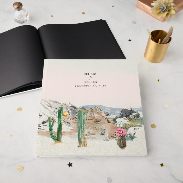 Livre D'or Watercolor Desert Cactus Boho Wedding (Recto ouvert)