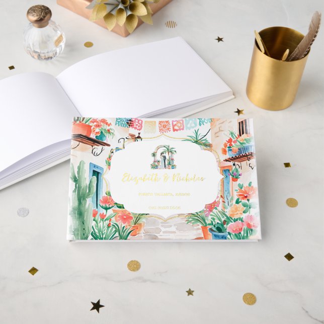 Livre D'or Watercolor Destination | Mexico Villa Wedding (Recto ouvert)