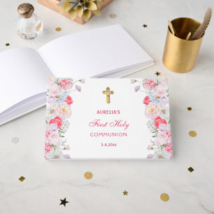 Livre D'or Watercolor Flowers First Communion Guest Book