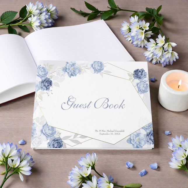 Livre D'or Watercolor Light Blue Floral Wedding (Créateur téléchargé)