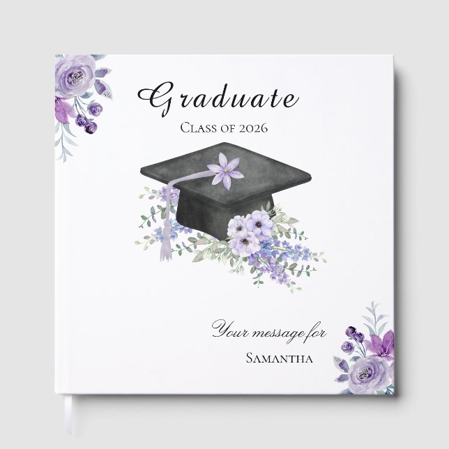 Livre D'or Watercolor lilac Purple Floral Graduation (Recto)