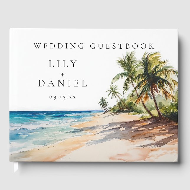 Livre D'or Watercolor Tropical Beach Wedding Photo (Recto)