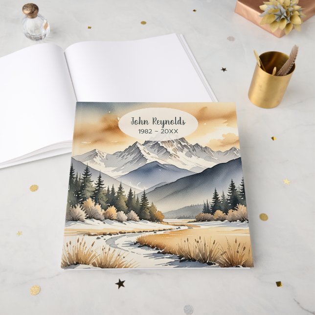 Livre D'or Watercolor Winter Mountain Scene (Recto ouvert)