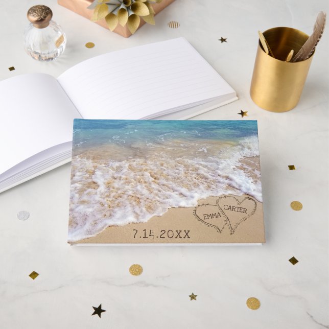 Livre D'or Wedding Beach Hearts With Names (Recto ouvert)