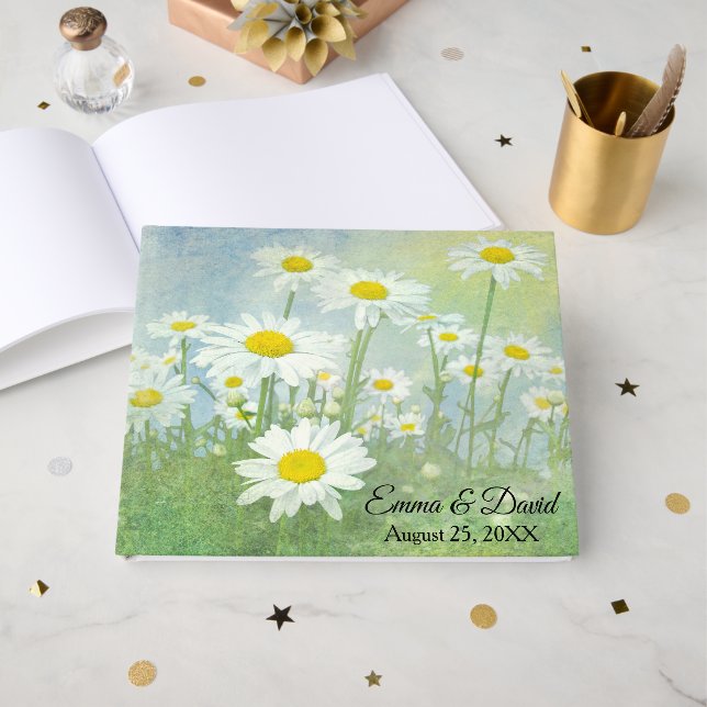 Livre D'or Wedding Daisy Field In Watercolor (Recto ouvert)