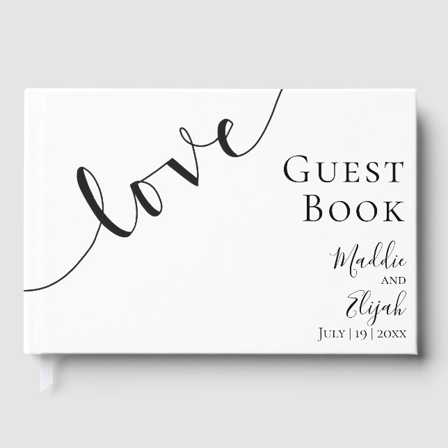 Livre D'or Wedding, Elegant, Black & White Simple, Script, (Recto)