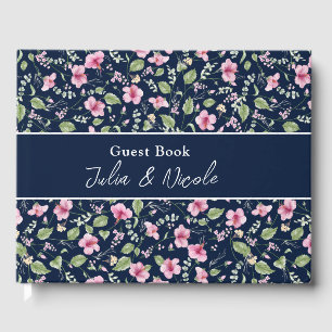 Livre D'or Wedding shower en fleur d'Hibiscus rose bleu marin