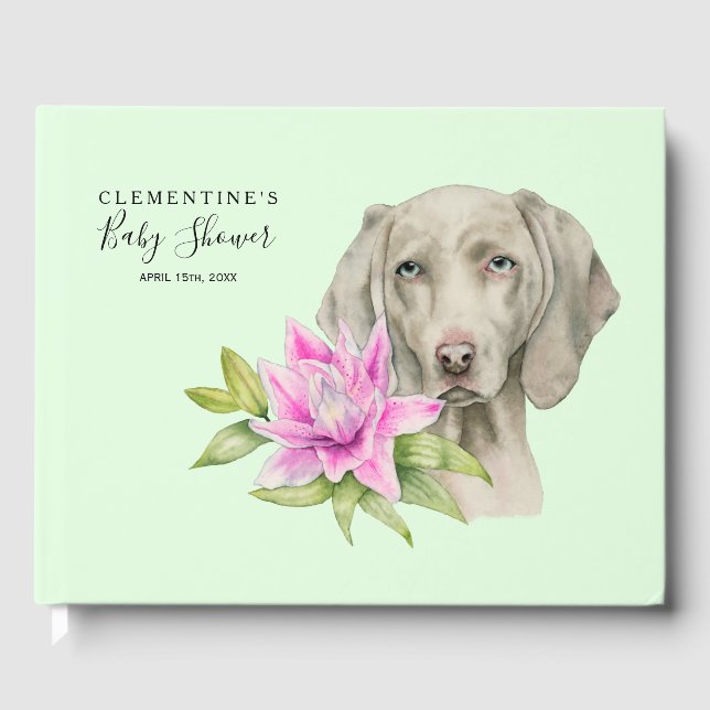 Livre D'or Weimaraner Chien et Lily Aquarelle | Baby shower (Recto)