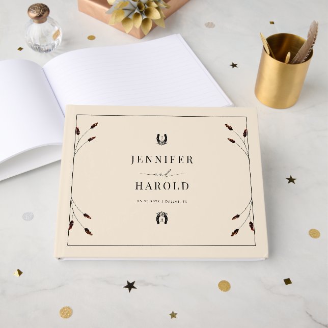 Livre D'or Western Boho Horseshoe Monogram Ranch Mariage (Recto ouvert)