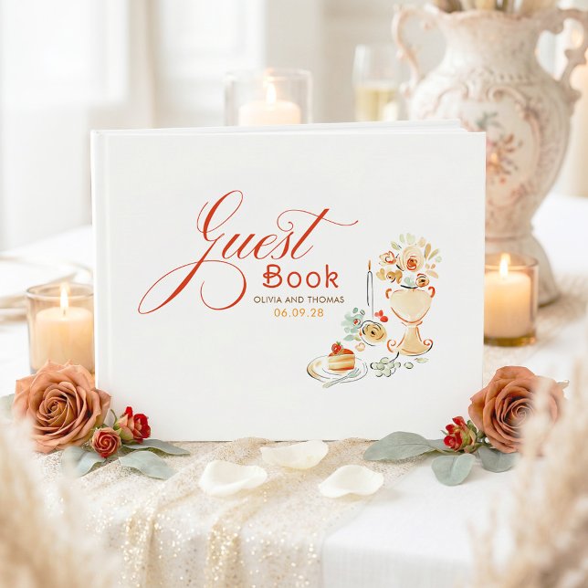 Livre D'or Whimsical Floral Quirky Hand Drawn Fall Wedding (Terracotta Whimsical Retro Wedding Guest Book)