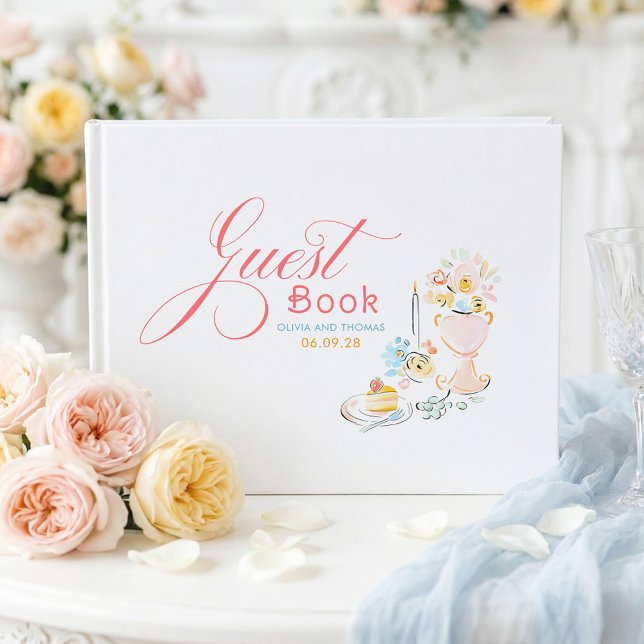 Livre D'or Whimsical Funky Floral Quirky Hand Drawn Wedding (Whimsical Floral Pastel Wedding Guest Book)