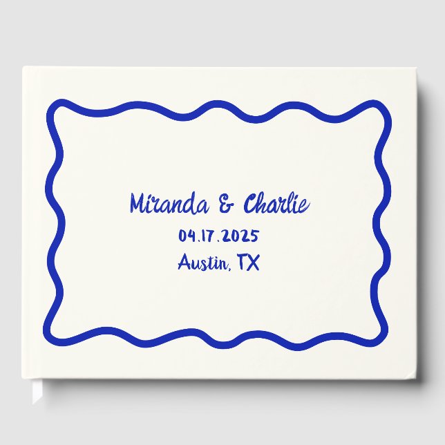 Livre D'or Whimsical Minimal Wavy Bordure Gras Mariage Bleu (Recto)
