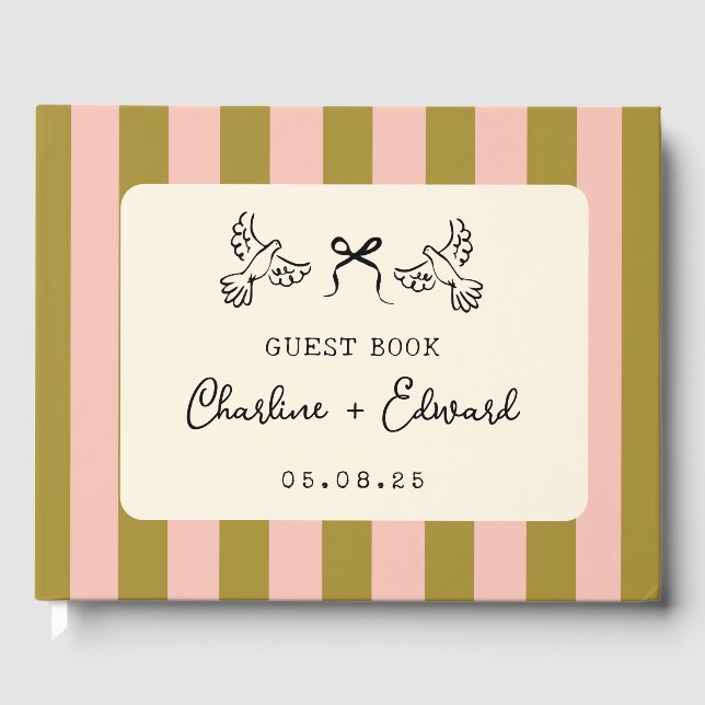 Livre D'or Whimsical Pink Green Striped Scribble wedding (Recto)