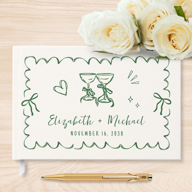 Livre D'or Whimsical Wavy Frame Hand Drawn Wedding (Whimsical Wavy Frame Hand Drawn Wedding Guest Book)