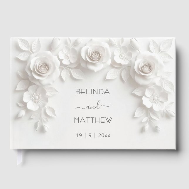 Livre D'or White 3D Floral Roses | Wedding (Recto)