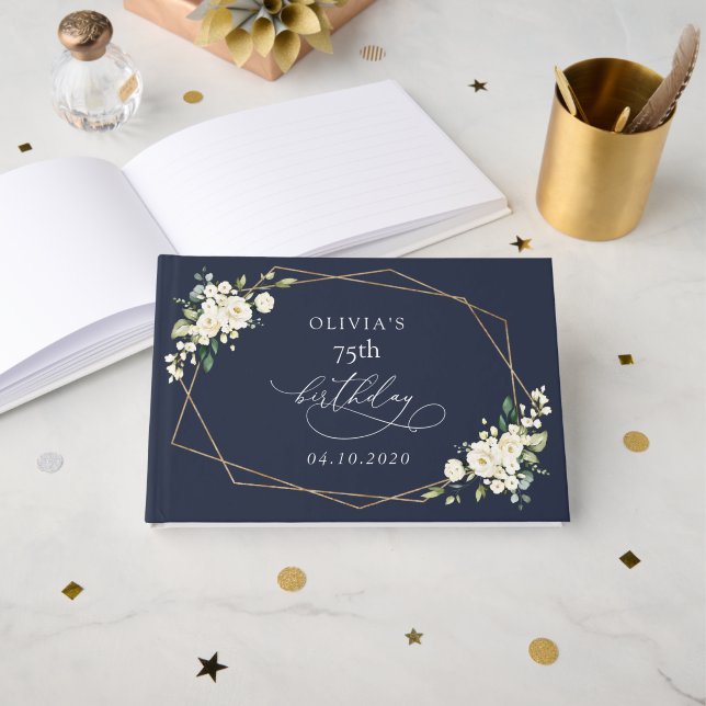 Livre D'or White Flowers, Cream Flowers, Boho, Birthday (Recto ouvert)