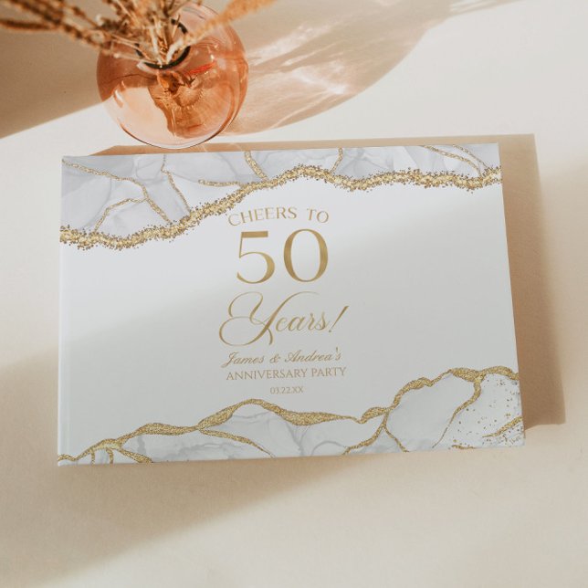 Livre D'or White Gold Agate 50th Wedding Anniversary Party (Créateur téléchargé)