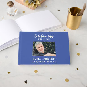 Livre D'or White on Blue Celebration of Life With Photo Guest