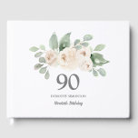 Livre D'or White Rose Botanical 90th Birthday Party<br><div class="desc">De jolies roses blanches sont nichées dans un feuillage vert doux d'eucalyptus pour créer un arrangement floral élégant.</div>