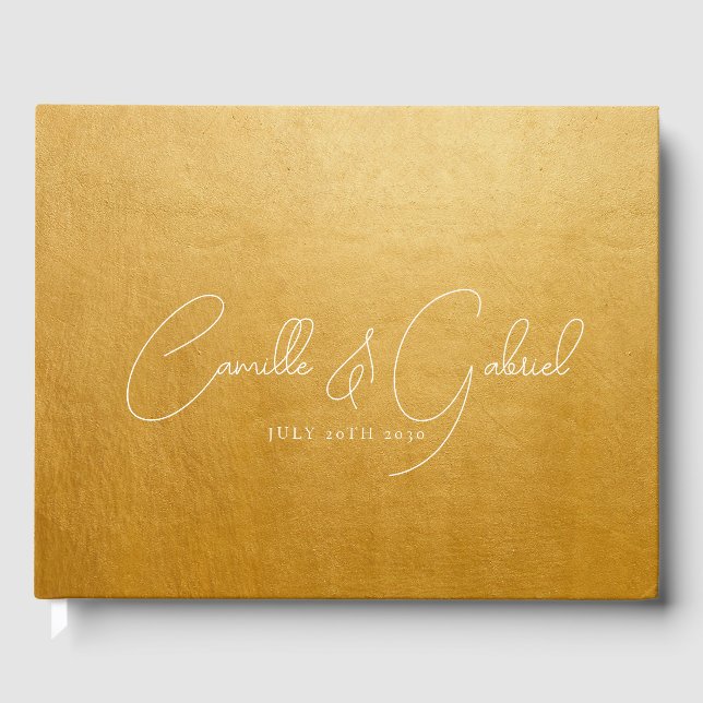 Livre D'or White Script Names Mariage Gold Guest Book (Recto)