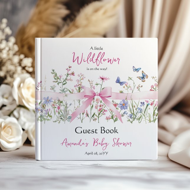 Livre D'or Wildflower Floral Girl Pink Bow Baby Shower (Créateur téléchargé)