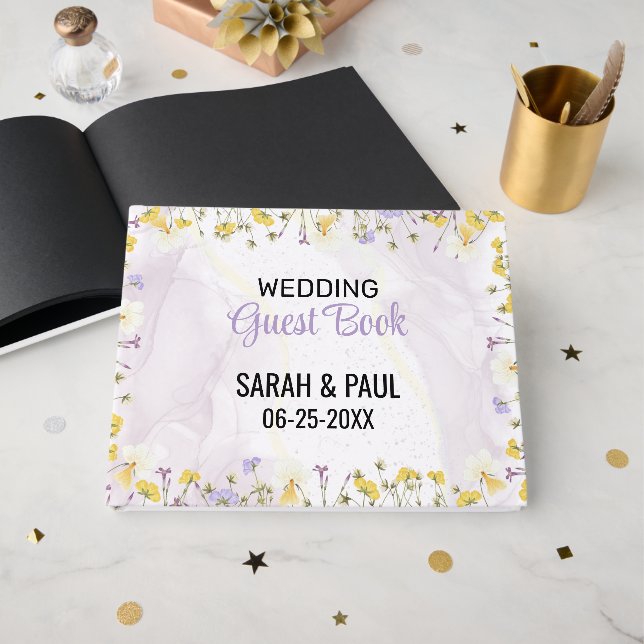 Livre D'or Wildflower Lavender And Yellow Floral Wedding (Recto ouvert)