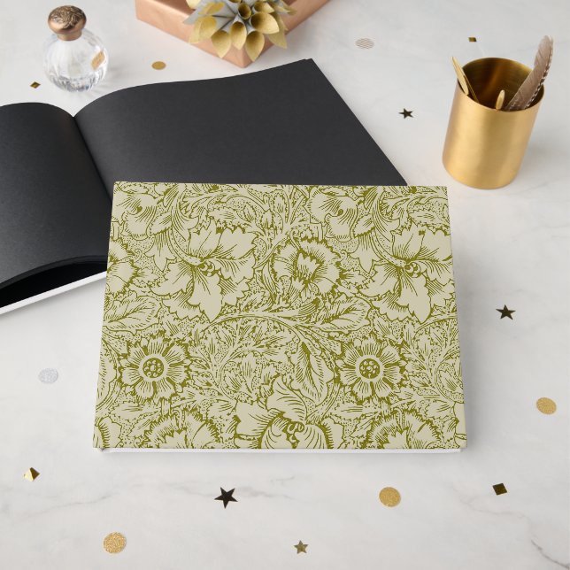 Livre D'or William Morris Poppy Classic Floral Green (Recto ouvert)