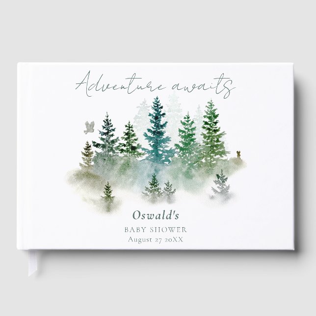 Livre D'or Woodland Adventure Awaits Watercolor Baby Shower (Recto)