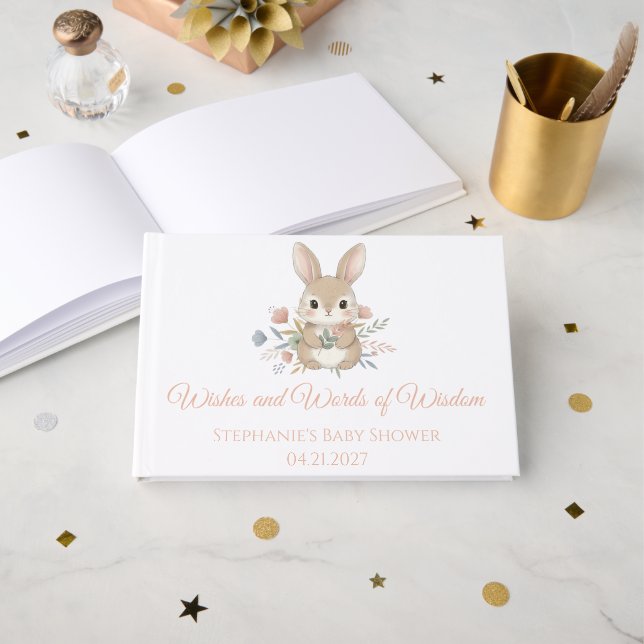 Livre D'or Woodland Bunny Wildflower Garden Baby Shower (Recto ouvert)