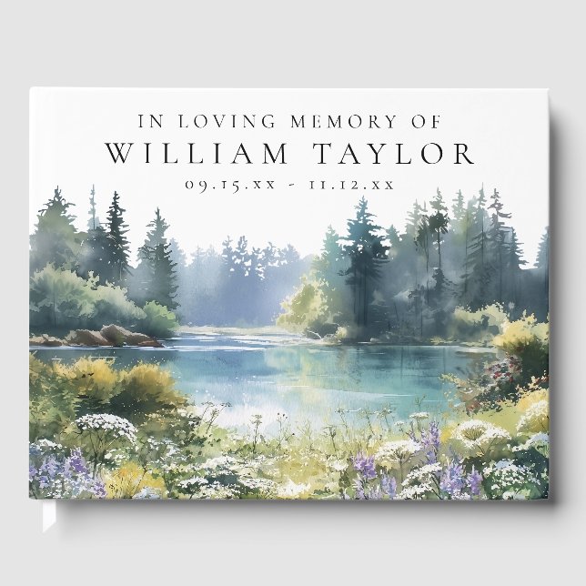 Livre D'or Woodland Floral Lake In Loving Memory Funeral (Recto)