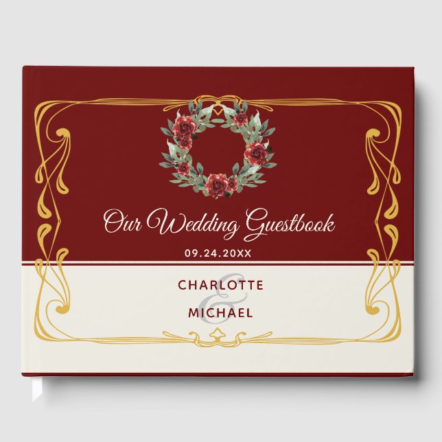 Livre D'or Wreath avec Gold Frame Mariage Guides (Recto)