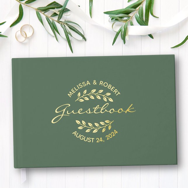 Livre D'or Wreath Gold Foil sur Mariage vert (Créateur téléchargé)