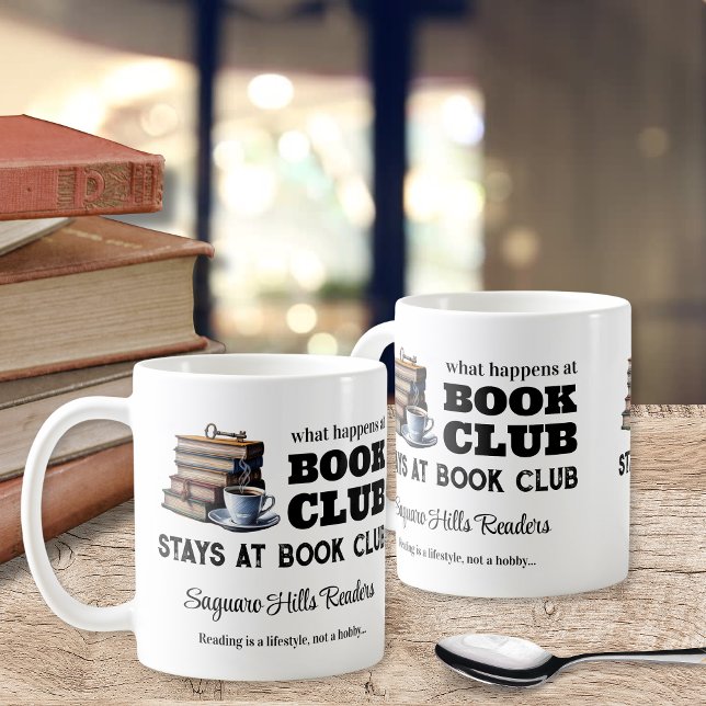 Livre personnalisé Nom du club Café Mug Cadeau (custom what happens at book club stays at book club personalized coffee mugs gifts for reading books)