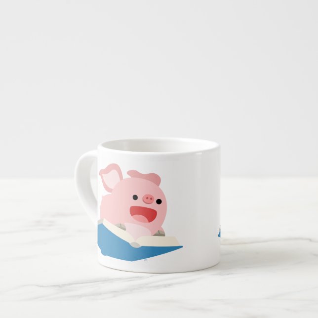 Livre volant et caricature Cochon Espresso Mug (Devant gauche)