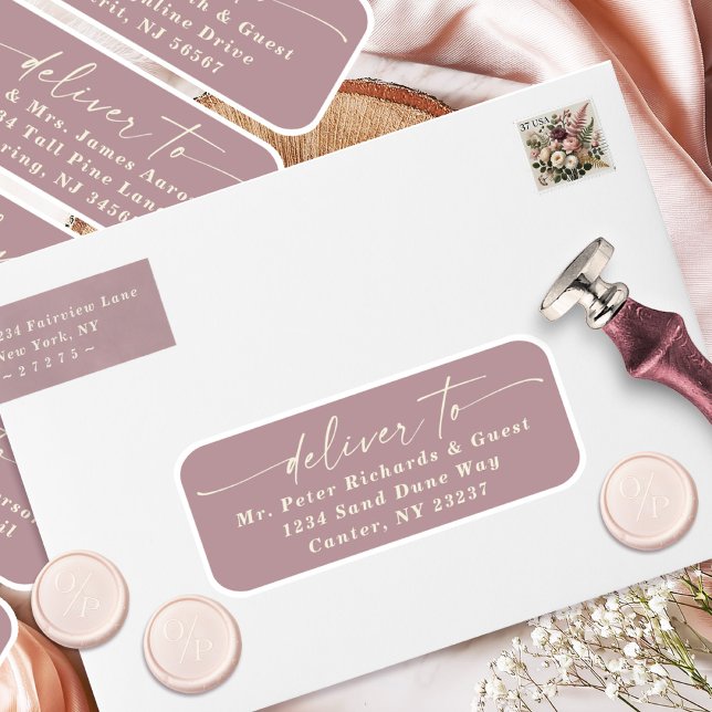 Livrer À Script Dusty Mauve Étiquettes de adresse  (Say "I DO" to Romantic Watercolor Florals and a Cottagecore Vibe with the Ophelia Wedding Suite.)