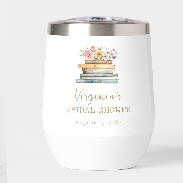 Livres de Fleurs Sauvages Fête de Mariage (Wildflower Books Bridal Shower Thermal Wine Tumbler by Painted Paperie
)