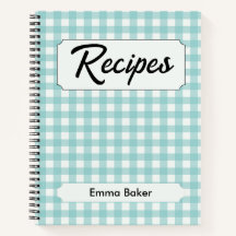 Livres de Recettes Personnalisés Aqua Blue Gingham