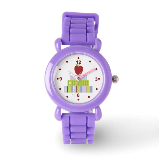 Livres empilés de l'enseignant et montre Apple (Recto)