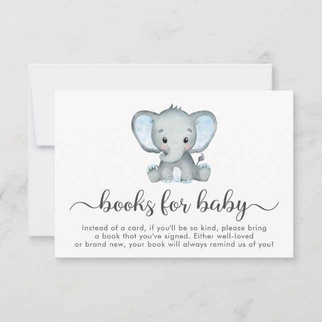 Livres en bleu éléphant pour carte Baby shower (Devant)