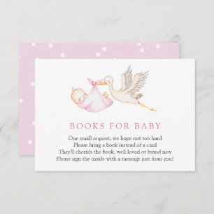 Livres en cigogne rose pour bébé carte d'insertion