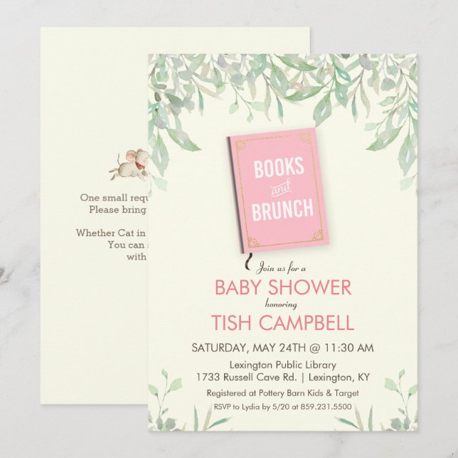 Livres et Brunch Baby shower Invitation (Devant / Derrière)
