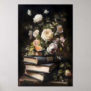 Livres Floraux Affiche Vintage, Dark Academia